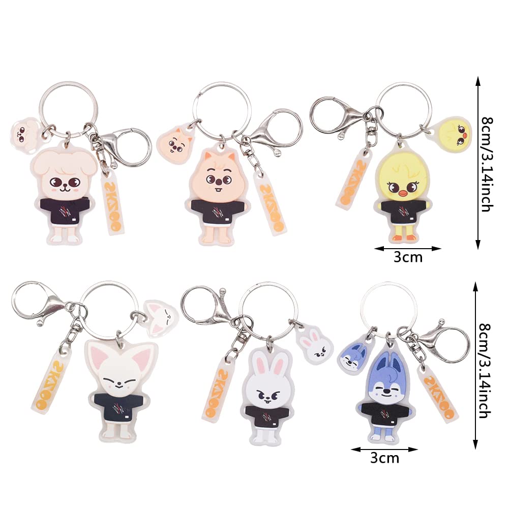 UZSXHJ Keyring Set of 6 - Acrylic Cartoon Skzoo Keychain, SKZ